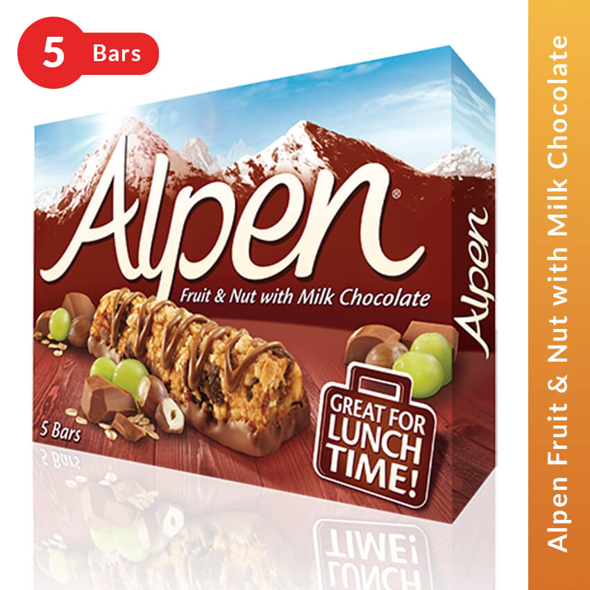 Alpen Fruit & Nut Cereal Bar with Milk Chocolate - 5 Bars