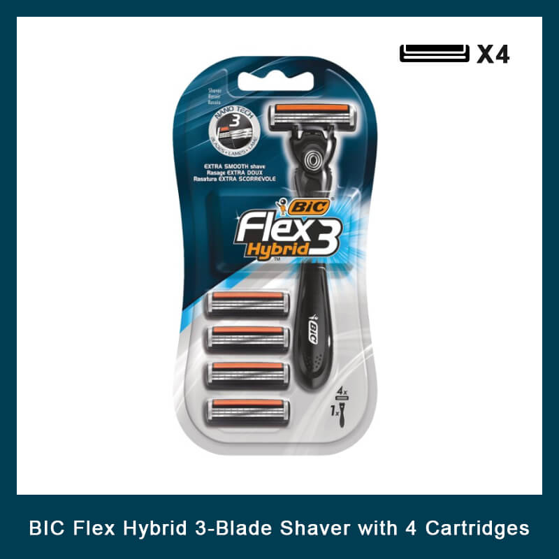 BIC Flex Hybrid 3-Blade Shaver with 4 Cartridges