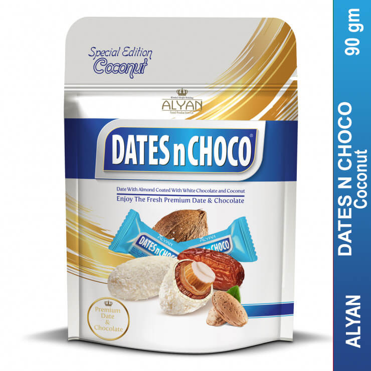 Dates N Choco Dates With Almond Coated With White Chocolate and Coconut 90 gm