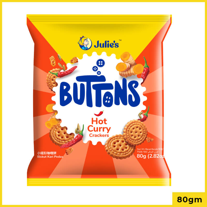 Julies Buttons Hot Curry Crackers Biscuits, 80g