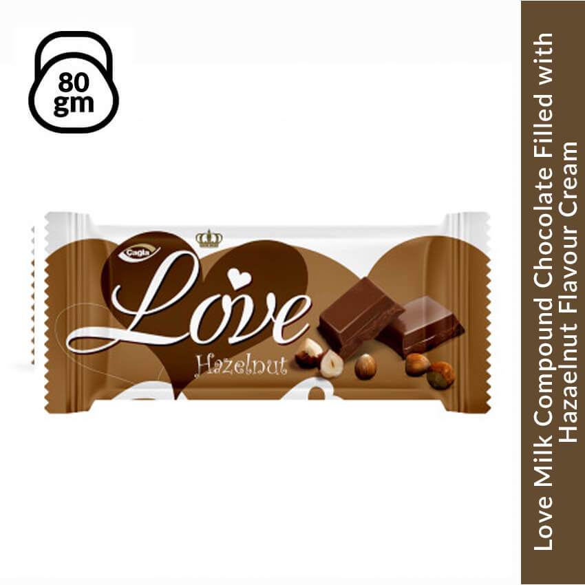 Love Milk Compound Chocolate Filled with Hazaelnut Flavour Cream, 80 gm