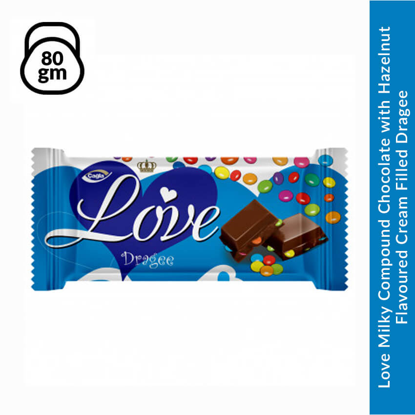 Love Milky Compound Chocolate with Hazelnut Flavoured Cream Filled Dragee, 80 gm