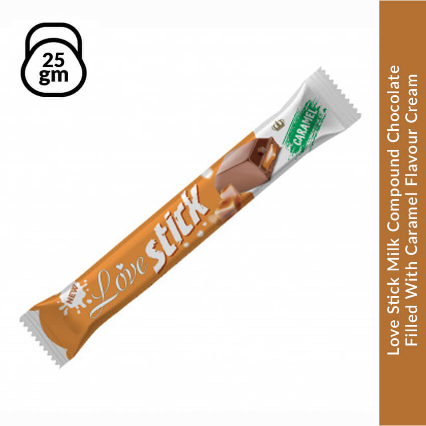 Love Stick Milk Compound Chocolate Filled With Caramel Flavour Cream, 25 gm