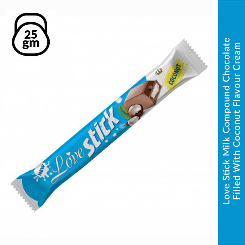 Love Stick Milk Compound Chocolate Filled With Coconut Flavour Cream, 25 gm