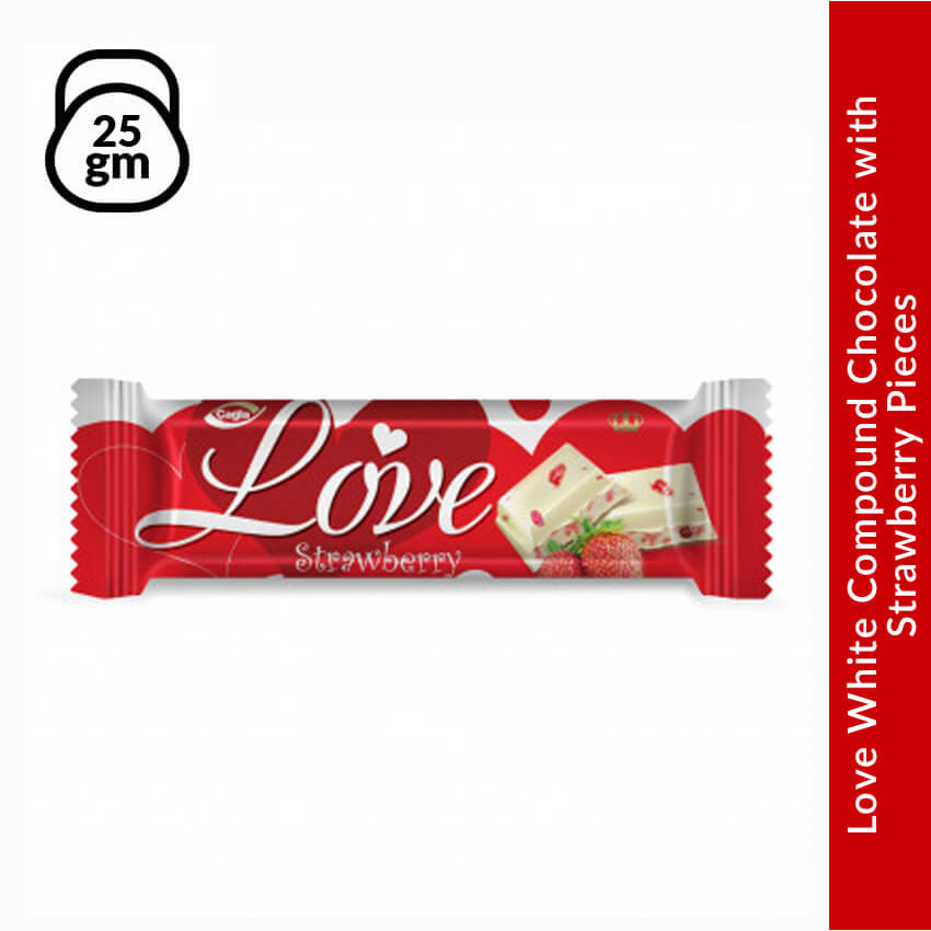 Love White Compound Chocolate with Strawberry Pieces, 25 gm