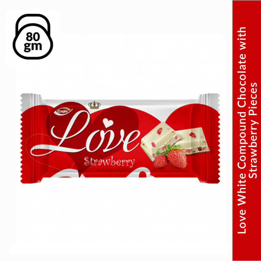 Love White Compound Chocolate with Strawberry Pieces, 80 gm