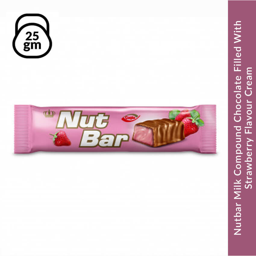 Nutbar Milk Compound Chocolate Filled With Strawberry Flavour Cream, 25 gm