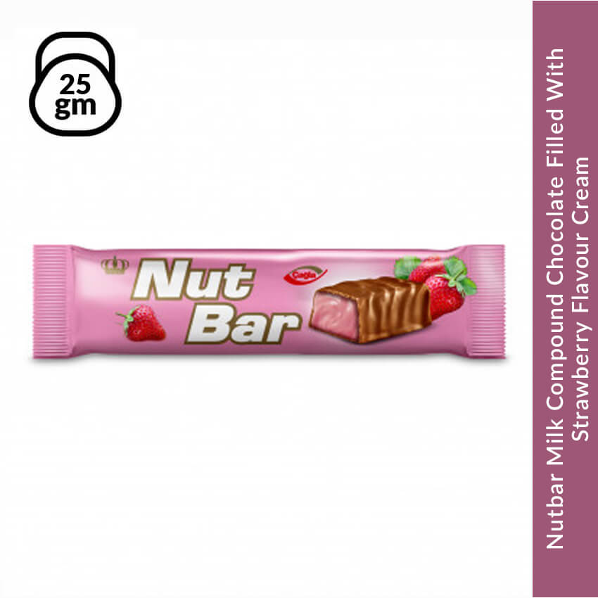 Nutbar Milk Compound Chocolate Filled With Strawberry Flavour Cream, 25