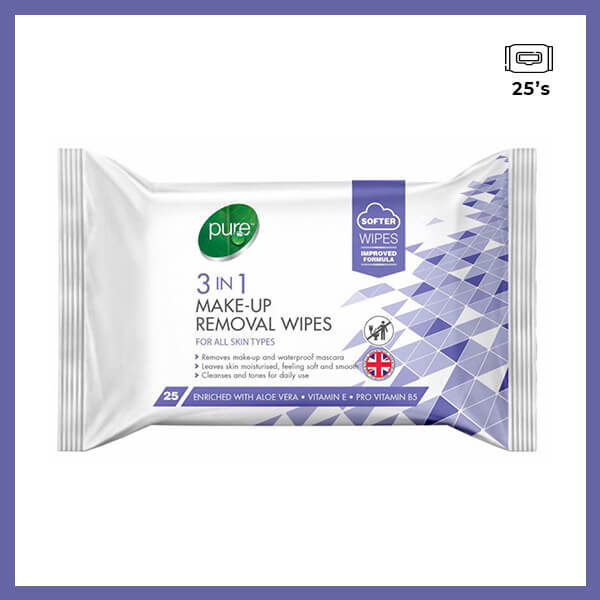 Pure 3 in 1 Make-up Removal Wipes 25's