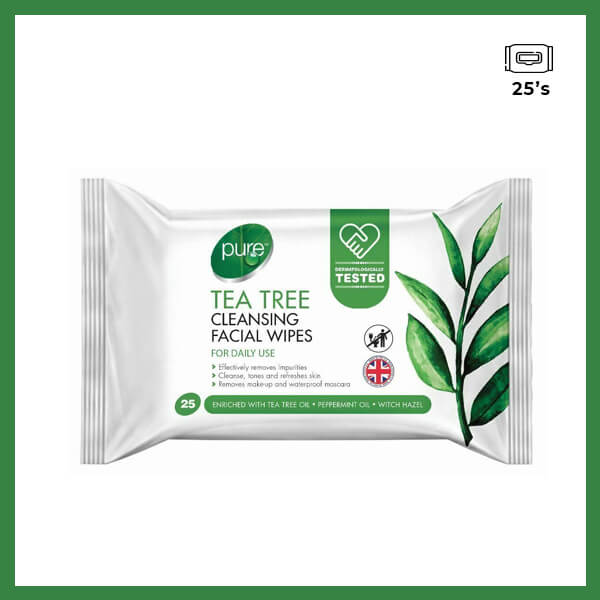 Pure Tea Tree Cleansing Facial Wipes, 25's