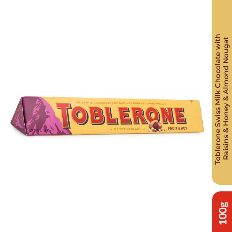 Toblerone Swiss Milk Chocolate with Raisins & Honey & Almond Nougat,100g