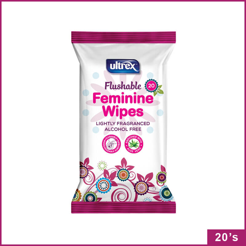 Ultrex Flushable Feminine Wipes Alcohol Free